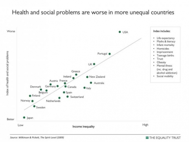 Health and Social Problems Are Worse in More Unequal Countries